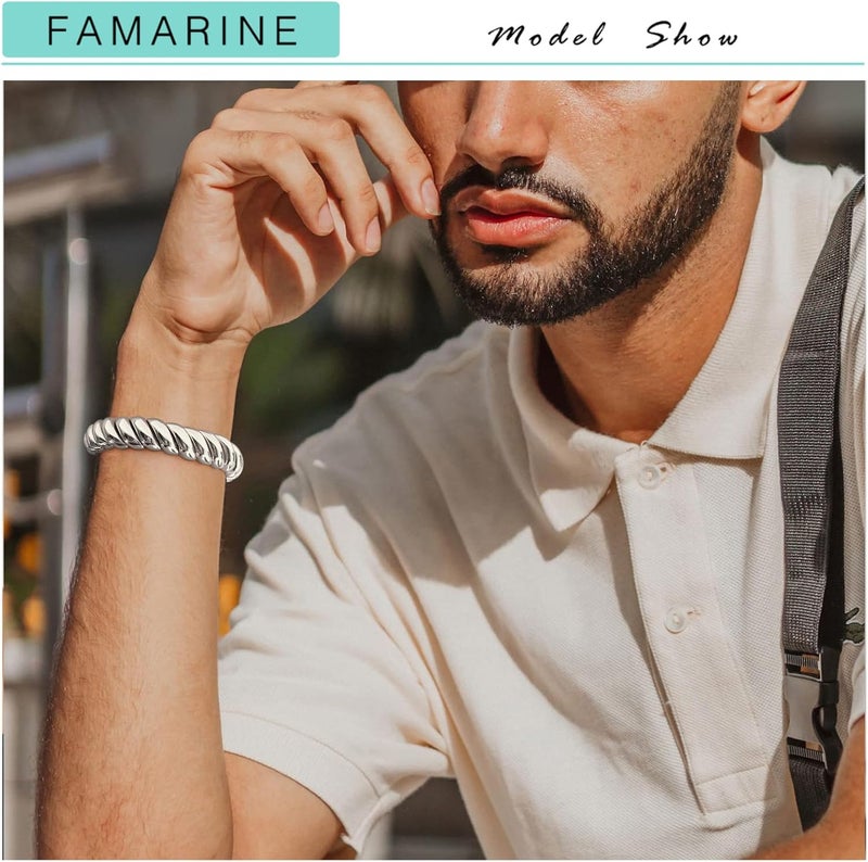 FAMARINE Gold Silver Chunky Bangle Bracelet for Women Men - Image 3